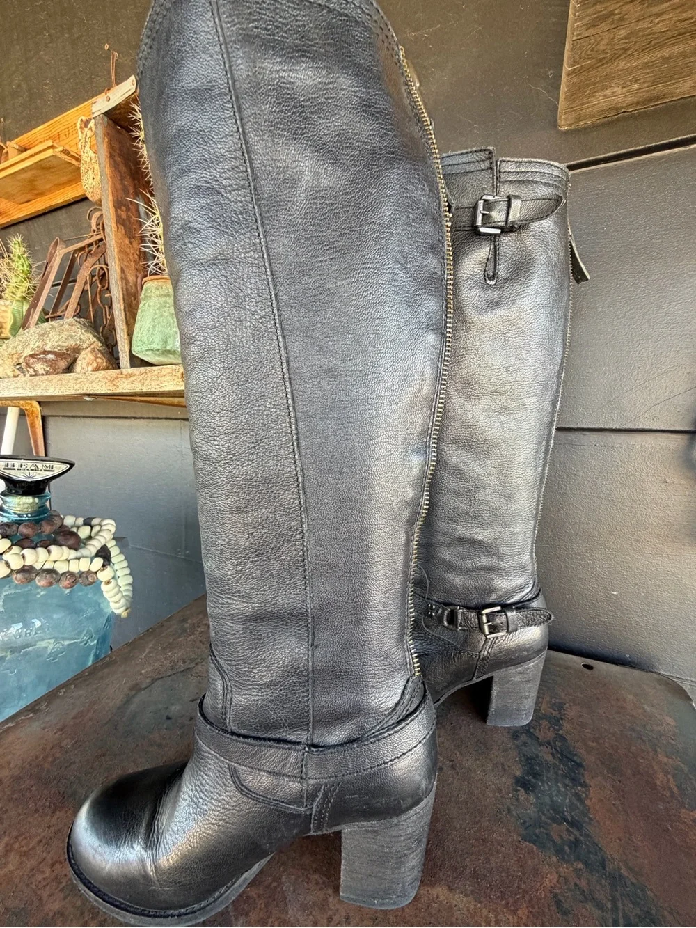 Steve Madden Black Leather Randommm Tall Moto Boots 7.5M